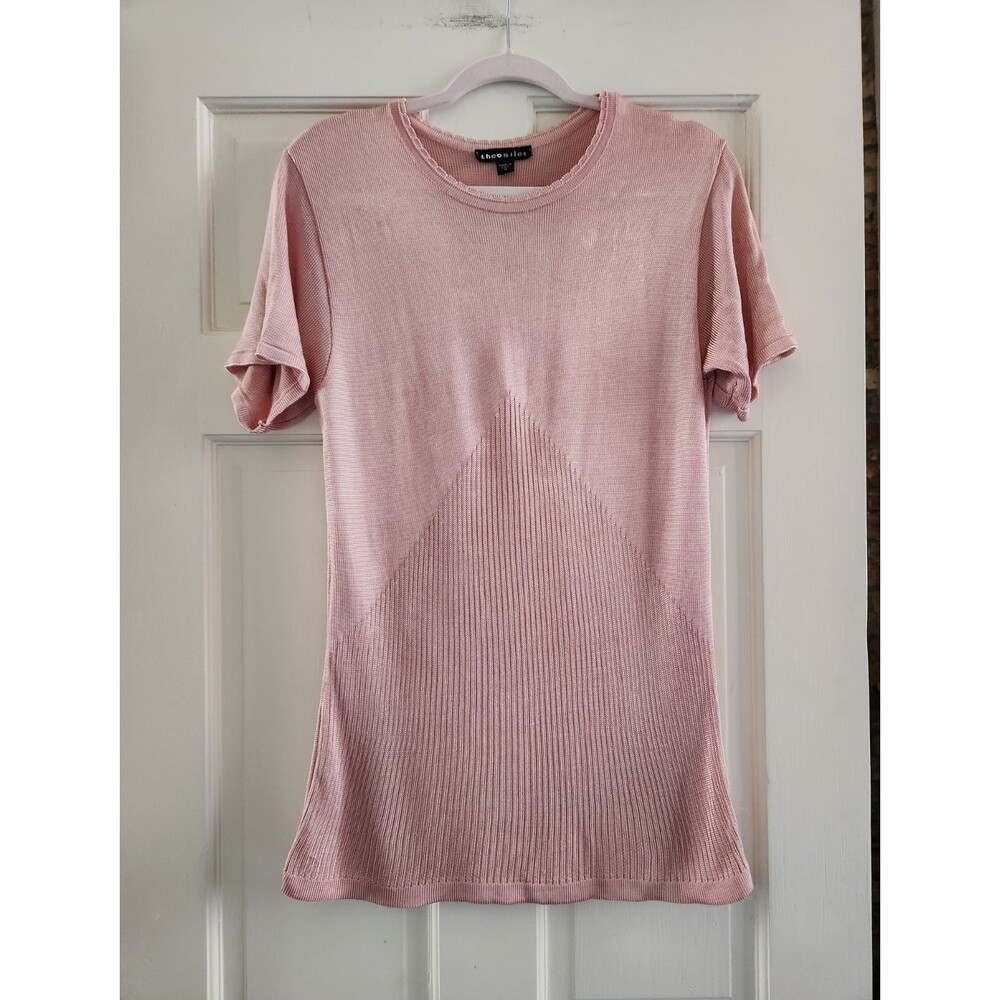 Vintage 90s 80s Rayon theomiles Pink Short Sleeve Shiney M ILGWU Made In USA